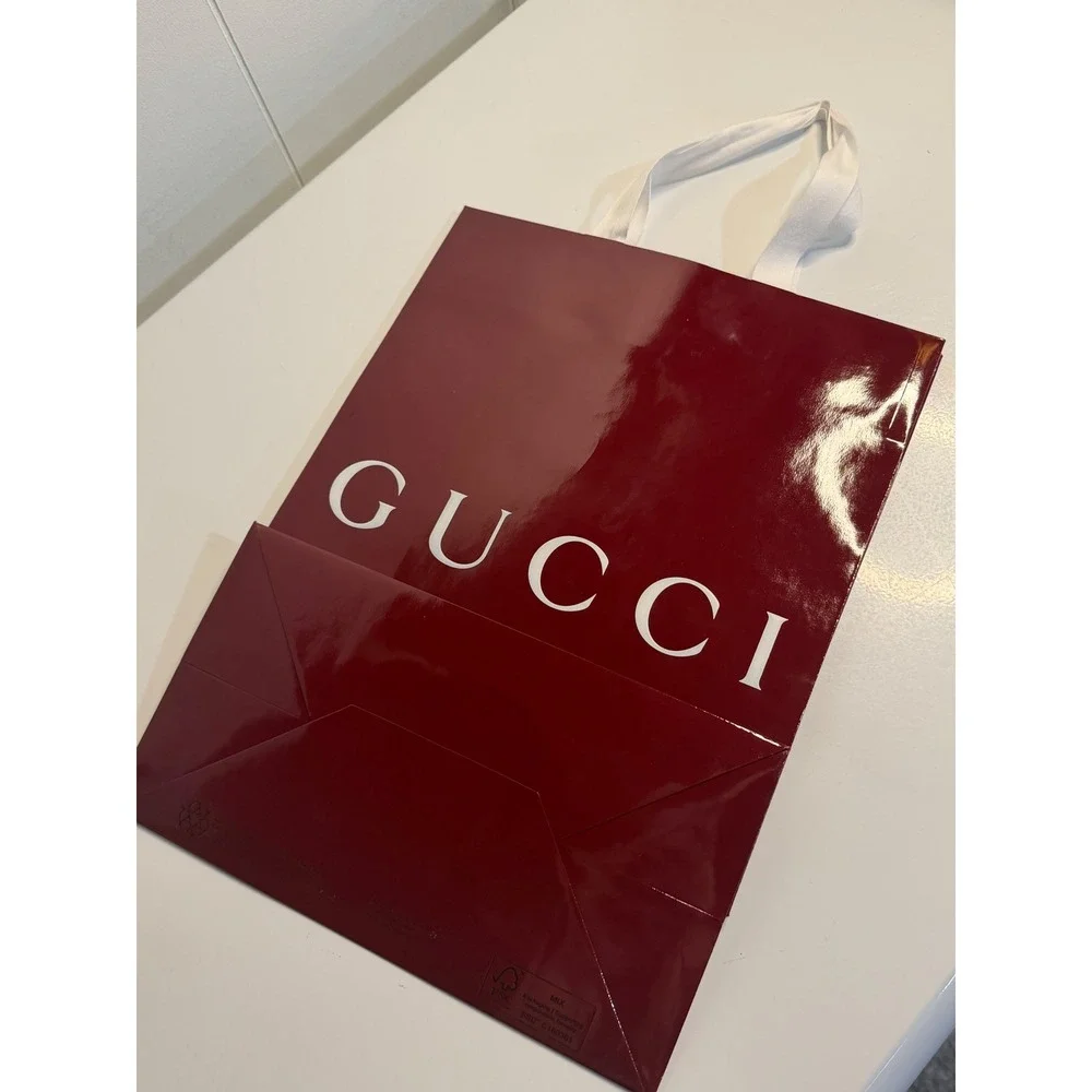 Gucci Retail Shopping Bag Burgundy Glossy Logo Large Authentic Boutique Tote